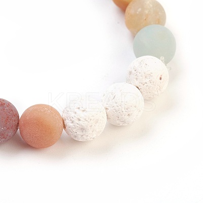 Natural Flower Amazonite and Natural Dyed Lava Rock Stretch Bracelets BJEW-JB03798-04-1