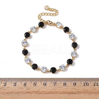 Round Brass & Cubic Zirconia & Glass Link Bracelets BJEW-D378-03G-1