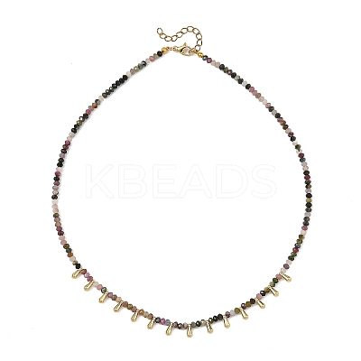 Natural Multicolor Tourmaline Faceted Rondelle Baded Necklaces with 201 Stainless Steel Teardrop Charms NJEW-JN06428-01-1