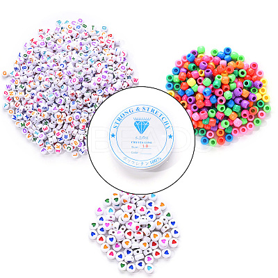 1 Bag 1200Pcs Opaque Acrylic Flat Round with Letter & Heart Beads DIY-YW0002-32-1