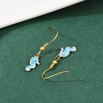 Ocean Series 304 Stainless Steel Enamel Dangle Earrings EJEW-K017-01B-G-1