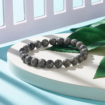 Natural Sesame Jasper/Kiwi Jasper Round Beaded Stretch Bracelet BJEW-JB07873-02-1