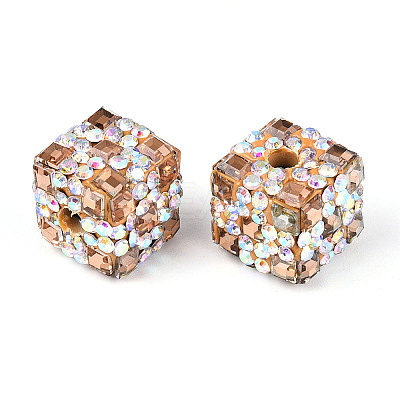 Polymer Clay Rhinestone Beads with Square Acrylic CLAY-T022-03E-1
