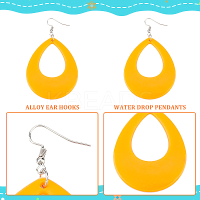 6 Pairs 6 Style Acrylic Hollow Out Teardrop Dangle Earrings EJEW-AN0002-11-1