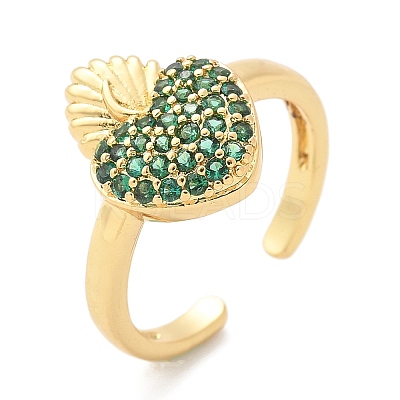 Sacred Heart Brass Micro Pave Cubic Zirconia Cuff Rings for Women RJEW-B117-01G-1