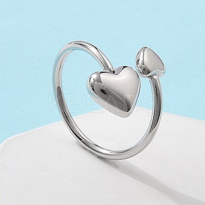 304 Stainless Steel Heart Cuff Rings for Women RJEW-A063-01D-P-1