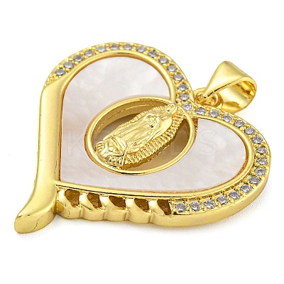 Real 18K Gold Plated Brass Pendants with Shell KK-D534-05G-04-1