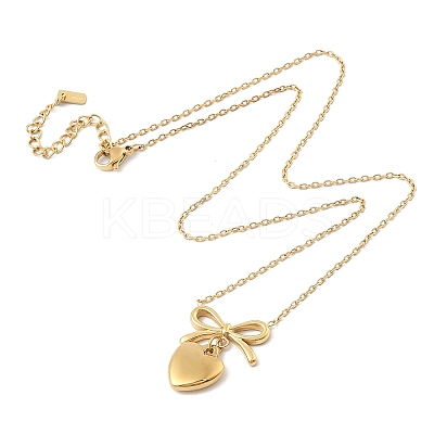Ion Plating(IP) 304 Stainless Steel Bowknot & Heart Pendant Cable Chain Necklaces for Women NJEW-F328-10G-1