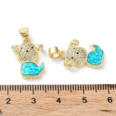 Rack Plating Brass Micro Pave Cubic Zirconia Puppy Pendants KK-C041-15G-1