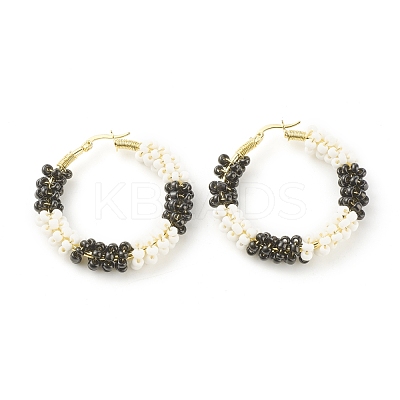 Porcelain Beaded Huggie Hoop Earrings for Women EJEW-C003-01A-RS-1