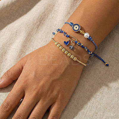 3Pcs 3 Styles Brass & Glass Beads Charm Bracelet Set EY6397-1-1