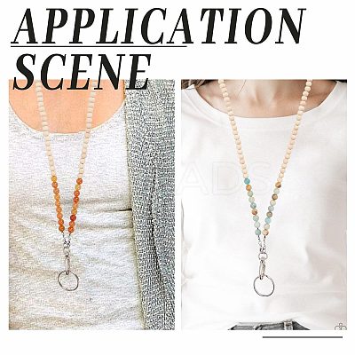 3Pcs 3 Style Natural Rose Quartz/Flower Amazonite/Red Aventurine & Wood Beaded Name Card Holder HJEW-SC0001-27-1