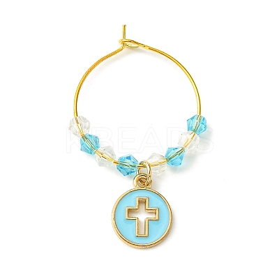 Flat Round with Cross Alloy Enamel Wine Glass Charms AJEW-JO00205-1