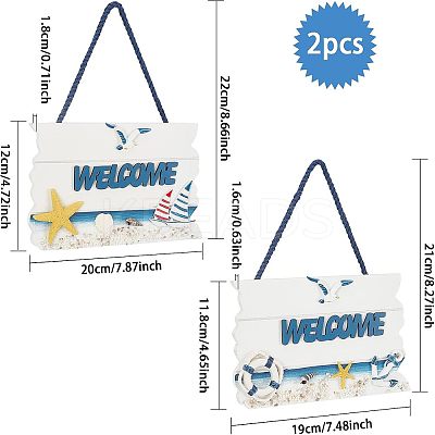 2Pcs 2 Styles Mediterranean Style MDF Board Pendant Ornaments HJEW-PH00001-33-1