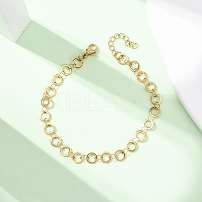304 Stainless Steel Ring Link Chain Bracelets BJEW-P373-02A-G-1