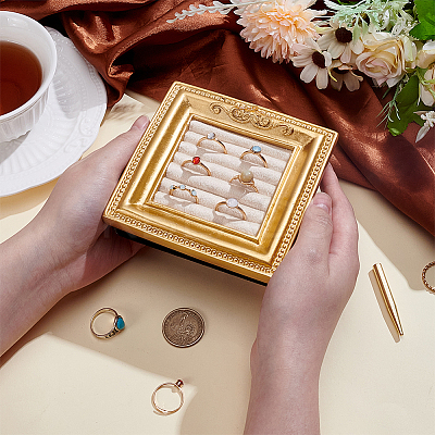 Square Photo Frame Resin Ring Organizer Stands with Velvet Mat ODIS-WH0031-50-1