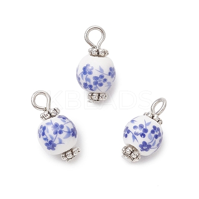 Handmade Flower Printed Porcelain Ceramid Pendants PALLOY-JF04143-01-1