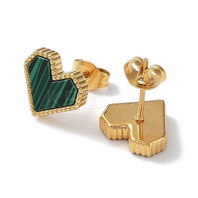 6 Pair 2 Color Synthetic Malachite Heart Stud Earrings EJEW-A024-11-1