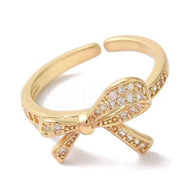 Bowknot Brass Micro Pave Clear Cubic Zirconia Open Cuff Rings for Women LS-RJEW-C098-25G-1
