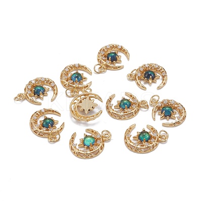 Brass Micro Pave Clear Cubic Zirconia Glass Pendants ZIRC-C024-06G-04-1