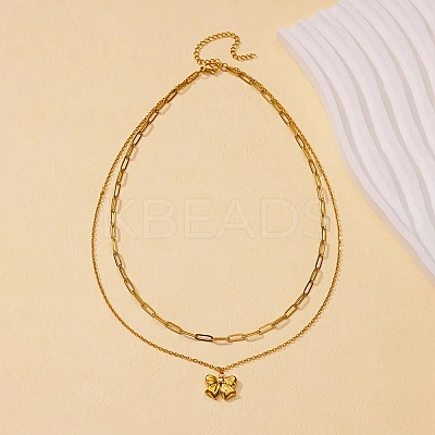 304 Stainless Steel Bowknot Pendant Necklaces LS-NJEW-L182-001G-07-1
