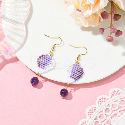 304 Stainless Steel with Glass Cylinder Seed Beads Hot Air Balloon Dangle Earrings EJEW-MZ00820-02-1