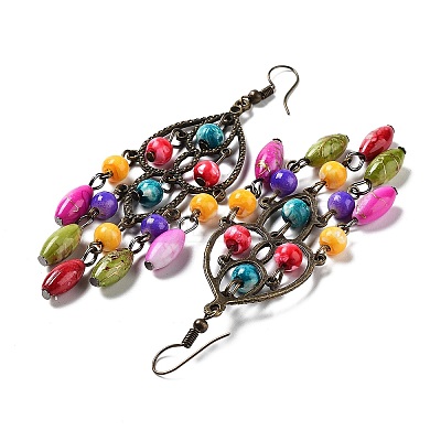 Synthetic Imperial Jasper Woven Web/Net with Oval Tassel Dangle Earrings AZ8762-1-1