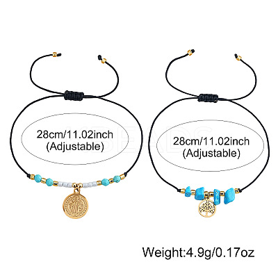 2Pcs 2 Styles 304 Stainless Steel & Brass Charm Bracelets KD3071-3-1