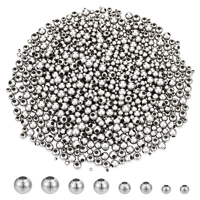 1200Pcs 4 Styles 304 Stainless Steel Round Seamed Beads STAS-ME0002-52-1