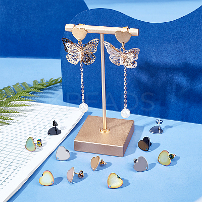 30Pcs 5 Colors Heart Shape PVD Vacuum Plating 304 Stainless Steel Stud Earring Findings EJEW-UN0001-63-1