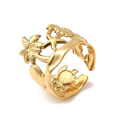 304 Stainless Steel Cuff Rings for Women RJEW-F193-01G-1