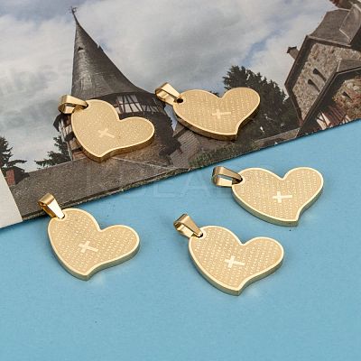 304 Stainless Steel Heart Lord's Prayer Cross Pendants X-STAS-O065-15-1
