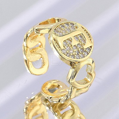 Brass Micro Pave Clear Cubic Zirconia Open Cuff Rings for Women RJEW-K289-02G-F-1