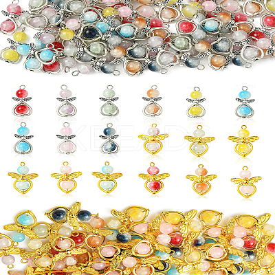 40Pcs 8 Colors Golden Alloy Glass Pendants PALLOY-FS00025-1