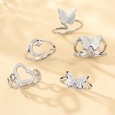 Stainless Steel Polymer Clay Rhinestone Cuff Rings/Finger Rings Sets FS-WG0D843-01-1