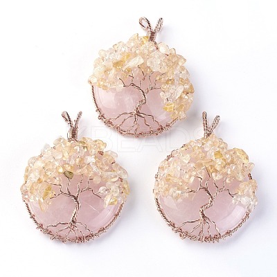 Natural Citrine & Rose Quartz Big Pendants G-G771-B05-1