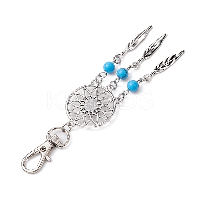 Woven Net/Web with Feather Alloy Pendant Decorations HJEW-JM02138-1