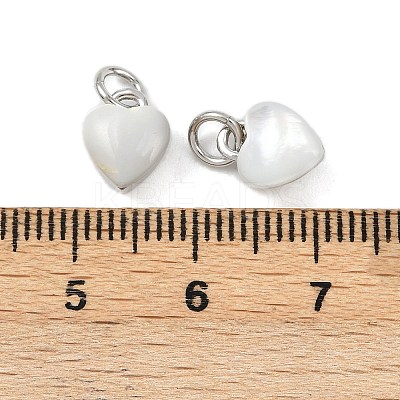 Brass Pave Natural White Shell Heart Charms with Jump Rings KK-F908-07P-1