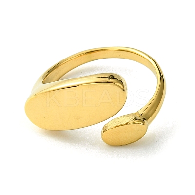 Ion Plating(IP) 304 Stainless Steel Oval Open Cuff Ring RJEW-Z028-01G-1