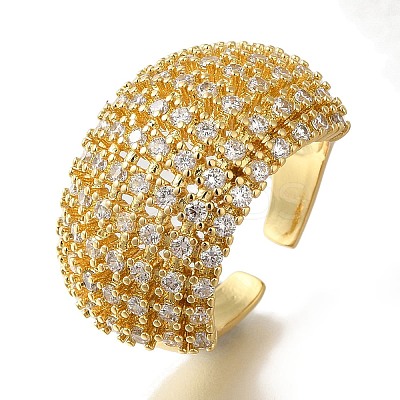 Rack Plating Brass Clear Cubic Zirconia Open Cuff Rings RJEW-S411-18G-1