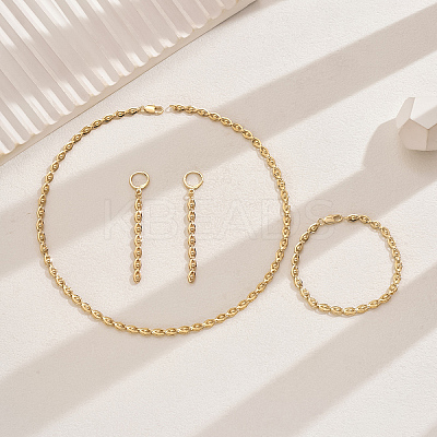 Brass Chain Bracelets & Earrings & Necklaces Sets for Everyday Women's Fashion Accessories FY4215-1