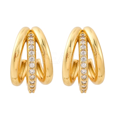 Triple C-Shaped Brass Micro Pave Clear Cubic Zirconia Stud Earrings EJEW-R025-11G-1