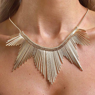 Iron Multiple Wavy Stick Bib Necklaces for Women WG3549D-01-1