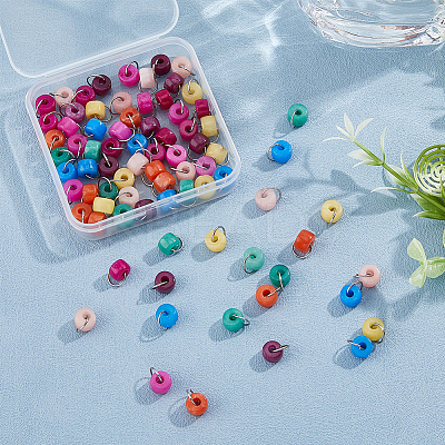80Pcs 8 Color Natural White Jade Dyed Flat Round Charms PALLOY-FH00059-1
