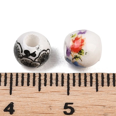 Printed Floral Printed Porcelain Beads PORC-T137-01A-1