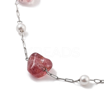Natural Strawberry Quartz Nuggets Link Chain Necklaces NJEW-H041-06P-05-1