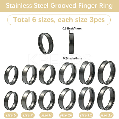 18Pcs 6 Styles 201 Stainless Steel Grooved Finger Ring Settings STAS-SC0010-59-1