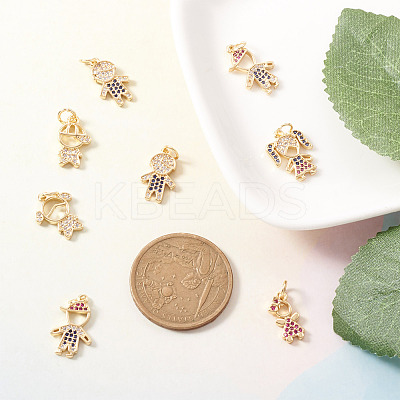 16Pcs 8 Style Brass Micro Pave Mixed Color Cubic Zirconia Pendants ZIRC-FW0001-03-1