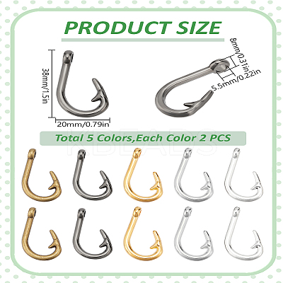 10Pcs 5 Colors Alloy Hook Clasps FIND-LP0002-60-1