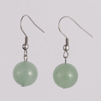 Round 304 Stainless Steel Natural Green Aventurine Dangle Earrings EJEW-JE01973-04-1
